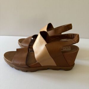 Sorel Joanie II Sling Back Leather Wedge Sandals Brown Leather Women's Size 12